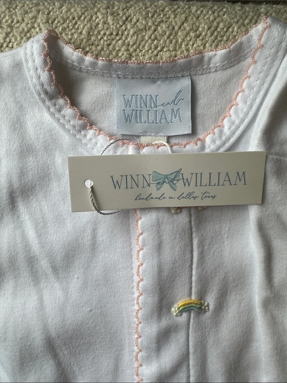 Winn & William White Footie Sleeper with Pastel Rainbows
